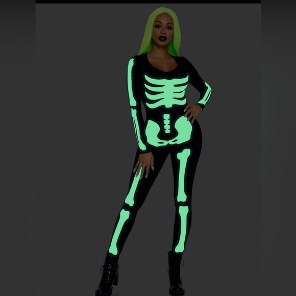Leg Avenue Printed Glow In The Dark Skeleton Catsuit Size S - Picture 1 of 6